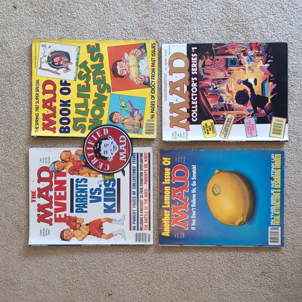 Vintage MAD magazine Bundle including magnet and four magazines